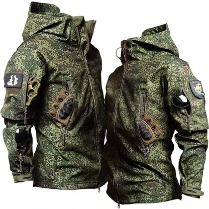 Men’s Winter Thicken Camo Tactical Suit — Waterproof Hooded Jacket & Fleece Pants Outdoor Hunting 2-Piece Set