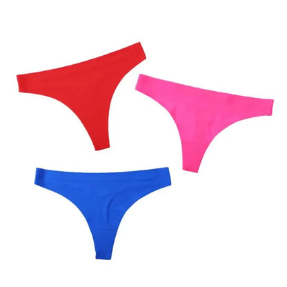 3PCS Ice Silk Seamless Thong Set for Women – Solid Low Rise Sexy G-String Sports Underwear, S-XL Sizes