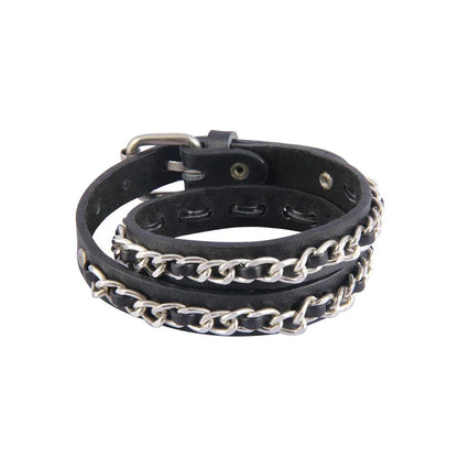 Punk Rock Hip Hop PU Leather Bracelet – Unisex Skull, Pentagram & Rivet Chain Bracelet, Trendy Party Jewelry Accessory