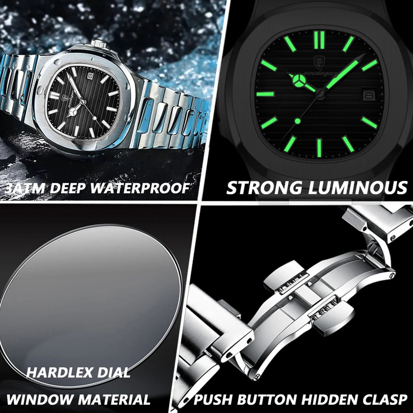 POEDAGAR Luxury Men's Sports Watch — Waterproof Luminous Quartz Wristwatch with Square Dial & Date