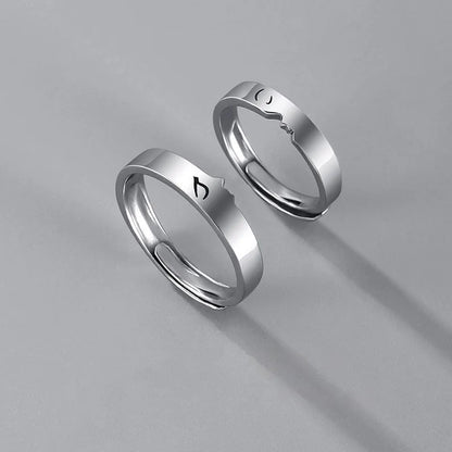 New Silver Couple Rings - Sun & Moon Adjustable Open Ring for Men & Women, Wedding & Fashion Jewelry Gift