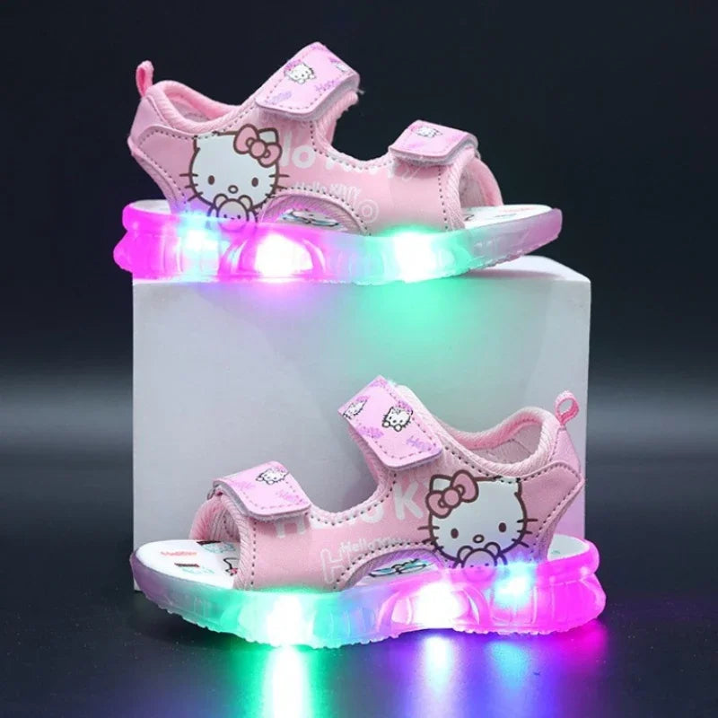 2024 Summer Baby Girls LED Hello Kitty Sandals — Cute Anti-Slip Beach & Outdoor Shoes