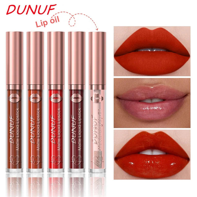 Matte Velvet Dark Red Brown Lip Gloss – Long-Lasting Waterproof Liquid Lipstick with Natural Moisturizer & Transparent Lip Oil