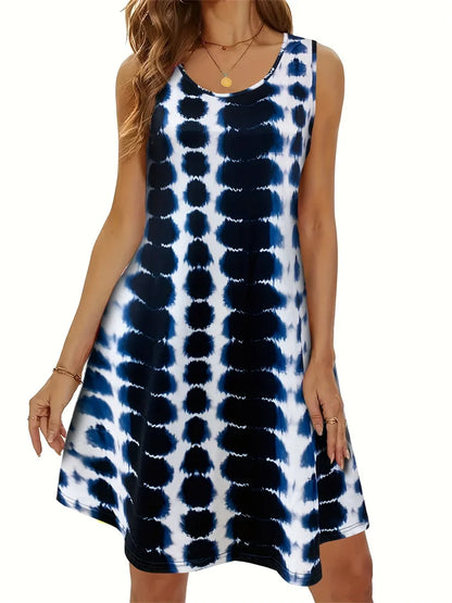 2024 Summer Boho Printed Dress - Women's Sleeveless Casual Holiday Gown O Neck Party Plus Size Fashion Dress
