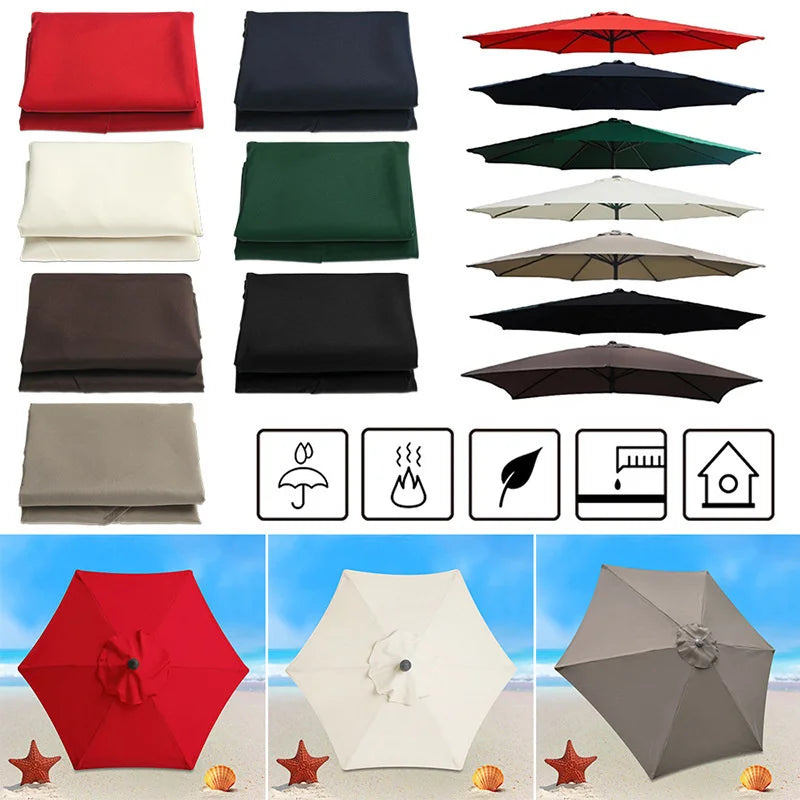 Umbrella Replacement Canopy 6/8 Ribs – Waterproof Patio Parasol Cover for 7.5/9/10ft Outdoor Beach & Garden (No Stand)