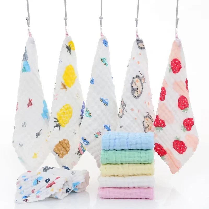 5-Piece 6-Layer Muslin Baby Towels - Soft Cotton Face, Bath, Feeding & Burp Cloths