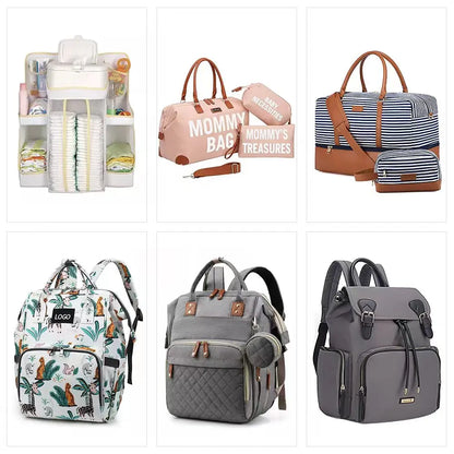 Fashionable Mommy Bag: Folding Baby Bed with Large Capacity for Milk Bottles, Diapers, and Double Shoulder Carrying - Portable Mother's Essential