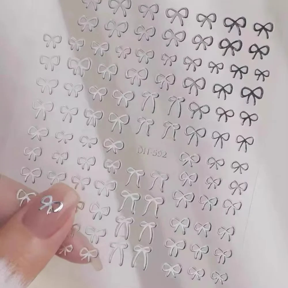 5D White Lace Bowknot Nail Art Stickers – Self-Adhesive Pearl Ribbon Luxury Nail Decals for DIY Manicure Decoration