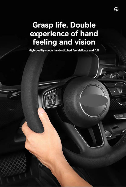 All-Season Suede Steering Wheel Cover — Ultra-Thin, Non-Slip, Breathable Fit for Round & D-Shaped Wheels