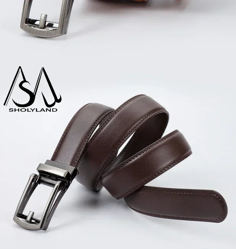 Men’s Classic Leather Belt – Trendy Two-Layer Cowhide with Alloy Automatic Buckle for Business & Casual Wear