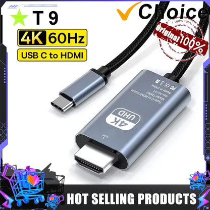 4K 60Hz USB-C to HDMI Cable – Type C Adapter for iPhone 15, MacBook Air, iPad, Samsung, Laptop, TV Converter
