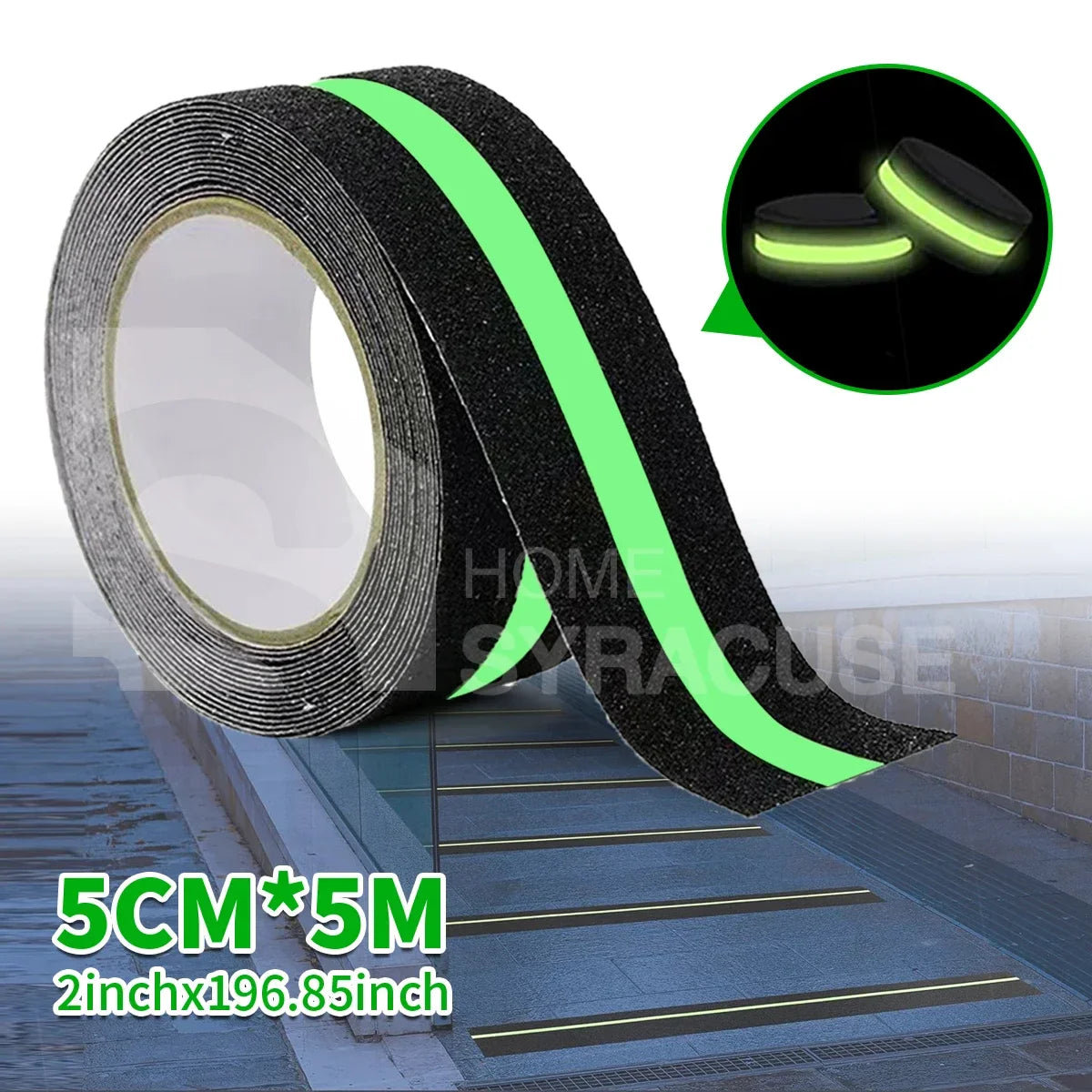 Glow in the Dark Anti-Slip Traction Tape Green Stripe Non-Skid Abrasive Adhesive Stair Safety Grip Tape for Indoor & Outdoor Steps