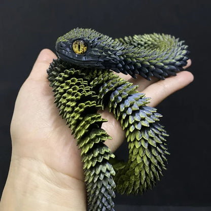 3D Printed Movable Joint Snake Figurine — Simulation Fidget Toy, Office Desktop Ornament, 2025 New Year Gift Craft