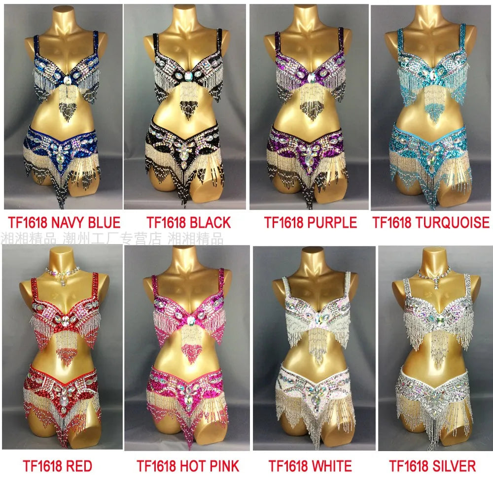 Sexy Girl Belly Dance Costume Set – Bra & Belt Set in 10 Colors for Ladies Bellydancing