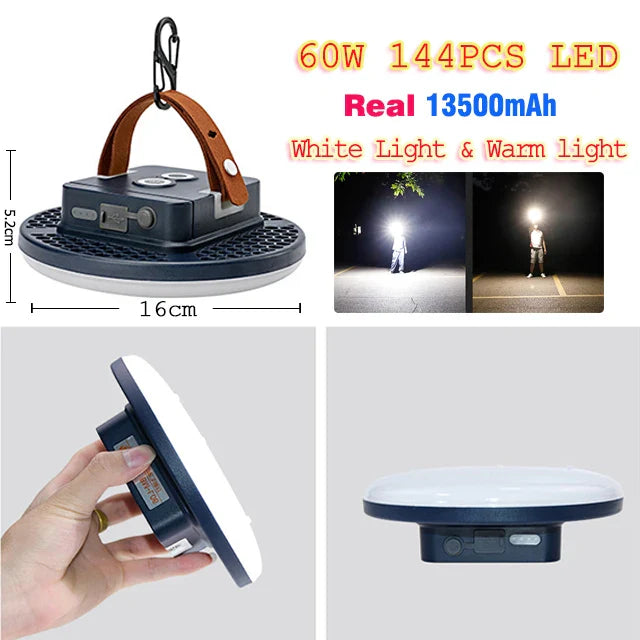 13500mAh 60W Rechargeable LED Camping Lantern – Portable Strong Light Flashlight with Magnet, Ultra Bright Tent & Work Repair Lighting for Outdoor Use