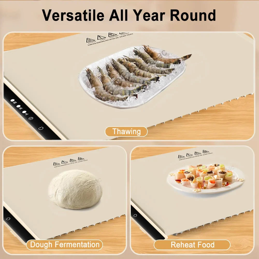 Electric Warming Tray – Foldable Portable Smart Food Warmer Plate with 3 Temperature Settings for Fast Heating
