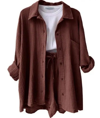 2025 Women’s Summer Two-Piece Set – Solid Color Casual Loose Short Pants & Top Outfit