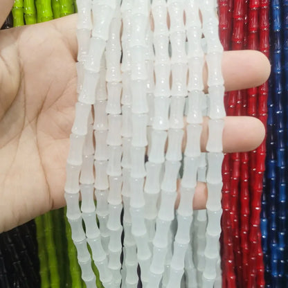 30PCS Green Glass Bamboo Beads - Jade Tube Shape Loose Beads for DIY Bracelet, Necklace & Jewelry Making Accessories