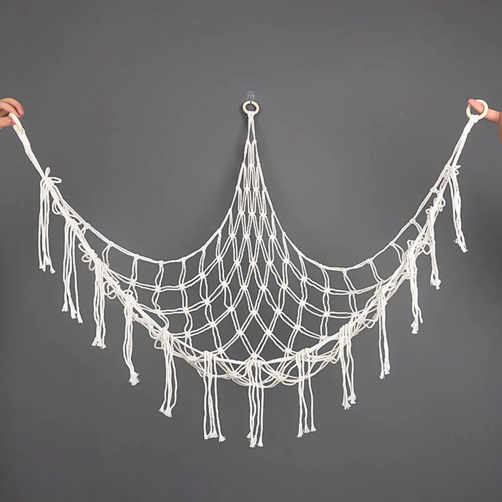Kids Toy Hammock Wall Corner Hanging Storage Net – Woven Cotton Stuffed Animal Organizer