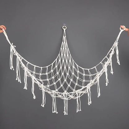Kids Toy Hammock Wall Corner Hanging Storage Net – Woven Cotton Stuffed Animal Organizer