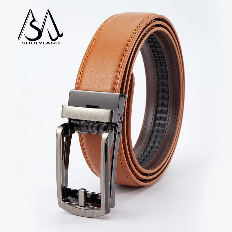 Men’s Classic Leather Belt – Trendy Two-Layer Cowhide with Alloy Automatic Buckle for Business & Casual Wear