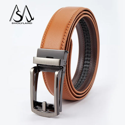 Men’s Classic Leather Belt – Trendy Two-Layer Cowhide with Alloy Automatic Buckle for Business & Casual Wear