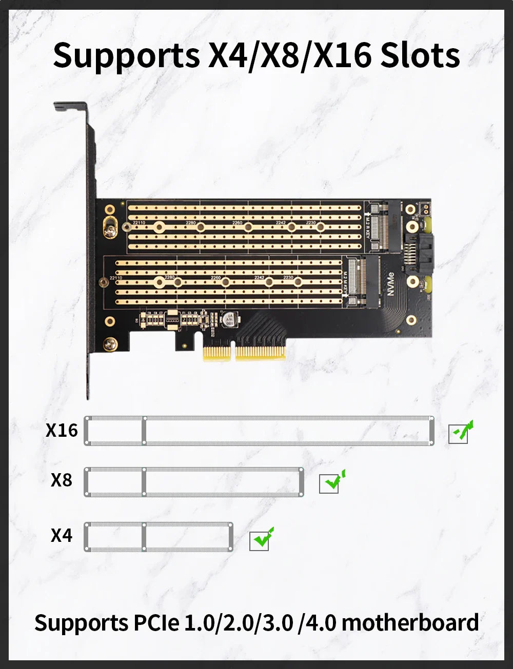 JEYI Dual M.2 PCIe 4.0 Adapter for NVMe & SATA SSD – PCIe X4/X8/X16 Slot for Desktop PC SK6   2/2