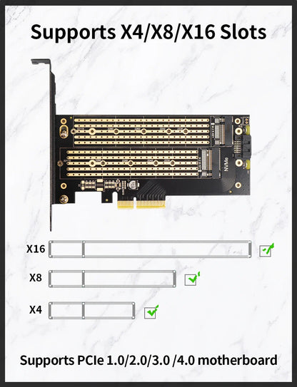 JEYI Dual M.2 PCIe 4.0 Adapter for NVMe & SATA SSD – PCIe X4/X8/X16 Slot for Desktop PC SK6   2/2