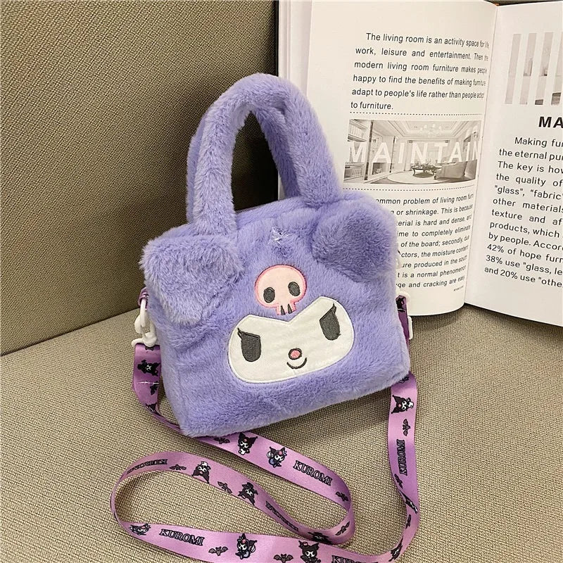 Sanrio Kawaii Plush Handbag – Kuromi, Cinnamoroll, My Melody Cartoon Anime Cosmetic & Travel Storage Bag for Women & Girls – Perfect Gift