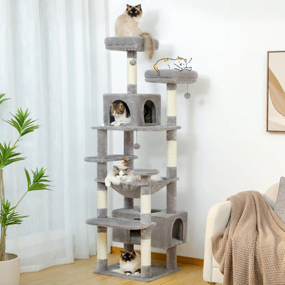 Large Cat Tree Tower – Multi-Level Plush Indoor Cat Condo with Scratching Posts, Boards, Perches & Caves