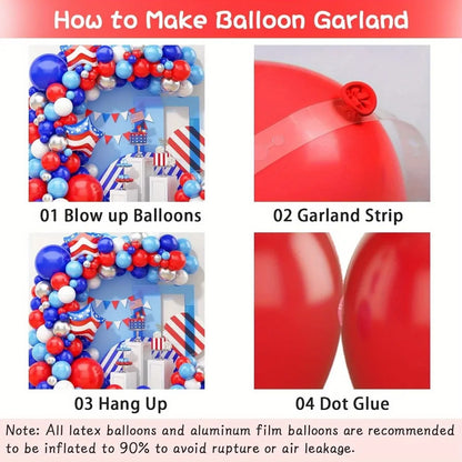 146PCS Independence Day Balloon Arch Set – Red, White & Blue American Flag Party Decoration for Patriotic Holiday Celebrations
