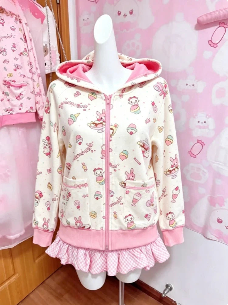 Cute Printed Cardigan - Y2K Fairy Grunge Ruffle Patchwork Harajuku Outerwear