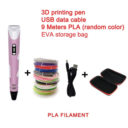 Electronic 3D Printing Pen with 9M PLA — High-Temperature 3D Graffiti Tool & Intelligent Toy Gift for Christmas & Birthday
