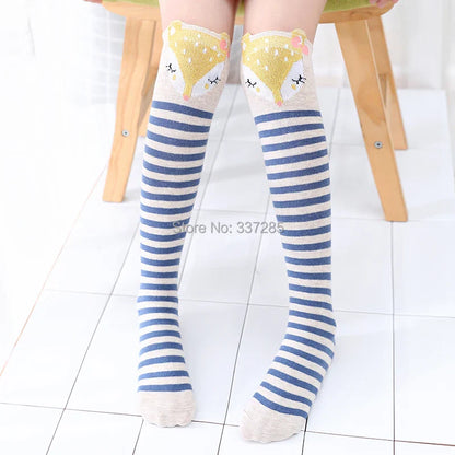 Cute Cartoon Animal Knee-High Socks for Babies & Kids – Warm Cotton Ankle & Over-Knee Socks for Girls