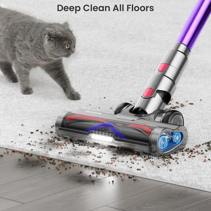 550W Cordless Vacuum Cleaner - 45KPa Suction, 65 Min Runtime, Low Noise, LED Screen, Wall Mount Charging for Home