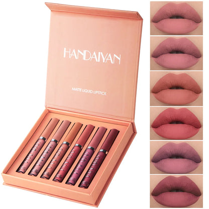 HANDAIYAN 6-Piece Matte Lipstick Set – Waterproof, Long-Lasting, Non-Stick Cup Korean Makeup for Women