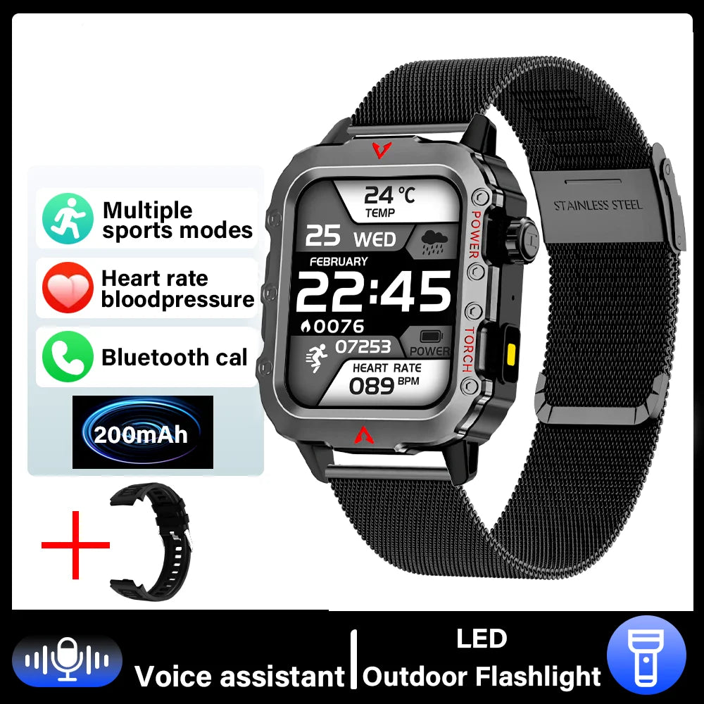 G.L Wear 2025 Sports Smart Watch – Bluetooth Call, LED Flashlight, Multi-Function Outdoor Fitness Watch for Men & Women