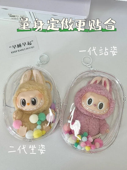 V1 V2 Labubu Protective Cover - 17cm Cotton Doll Sitting Bag, Transparent Dustproof Plush Doll Storage