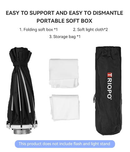 TRIOPO Foldable Octagon Softbox – 55cm, 65cm, 90cm, 120cm Bowens Mount for Sokani X100, COLBOR CL60, Godox & Aputure LED Video Lights