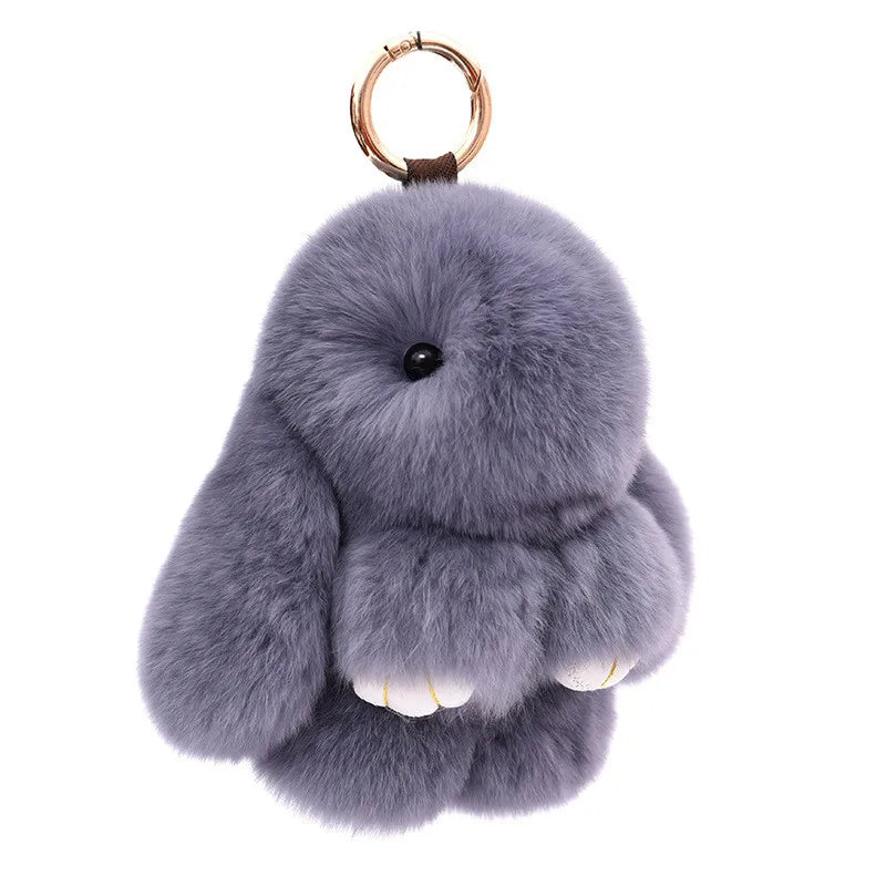 Fluffy Rabbit Fur Pompon Keychain – Cute Bunny Bag and Car Key Ring for Women and Girls