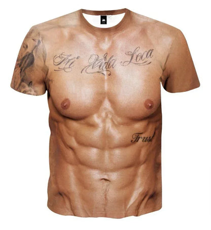 3D Muscle Print T-Shirt - Men's Short Sleeve Summer Beach Casual Top