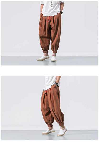 Men’s Oversized Harem Pants – Loose Chinese Style Cotton Linen Sweatpants Joggers, High-Quality Casual Trousers