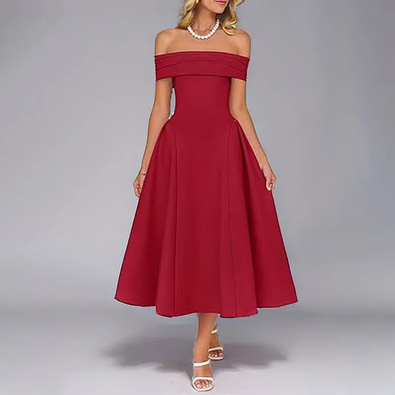 Women’s Elegant Strapless Backless Dress – Solid Color Off-Shoulder A-Line Long Formal Dress, Summer 2025
