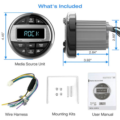 Boat Radio Media Player – Waterproof Marine Stereo MP3 Bluetooth Audio, FM/AM Receiver for Harvesters, ATV, UTV, SPA, RZR