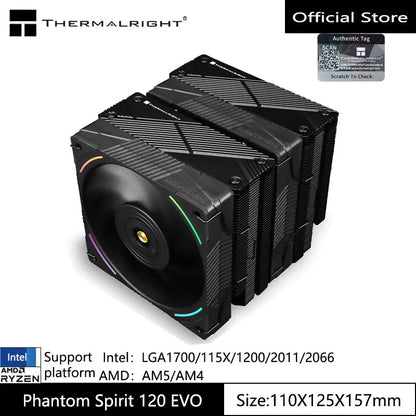 Thermalright Phantom Spirit 120 EVO CPU Air Cooler – 7 Heat Pipe Dual Tower Heat Sink Radiator for Intel LGA1700/115X & AMD AM5/AM4 High Performance Cooling Fan