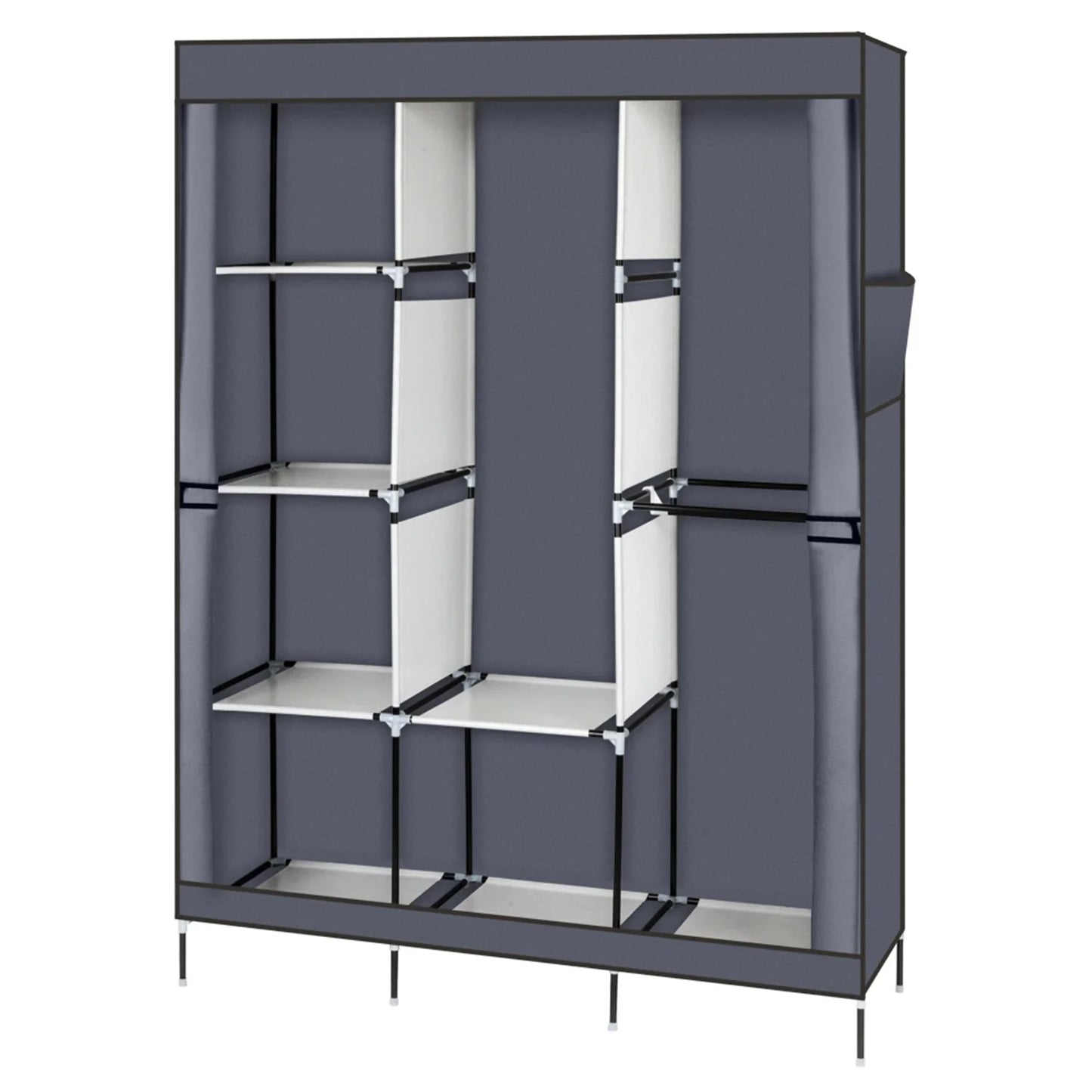 71" Portable Closet Wardrobe – Gray Clothes Rack with Shelf, Storage Organizer