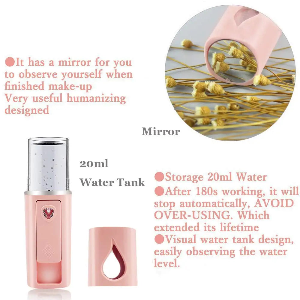 Handheld Nano Facial Mist Sprayer — Hydrating Face Steamer & Eyelash Extension Cleaner