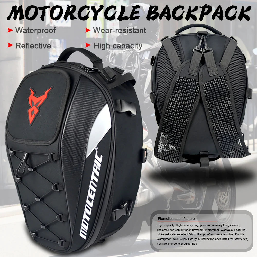 Waterproof Motorcycle Saddle Bag - Reflective, Multi-functional Motorcycle Backpack, High-Capacity Tail Bag Luggage
