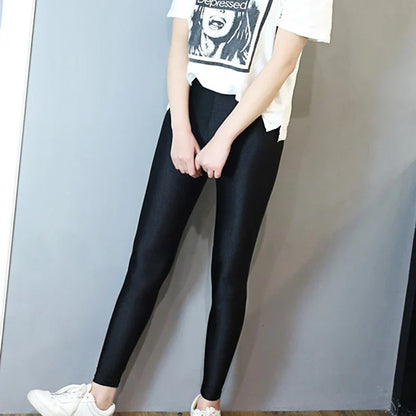 Women’s Shiny Black Leggings – High-Waist, Push-Up Slim Fit, Stretchy Soft Autumn Pants, Large Size Available