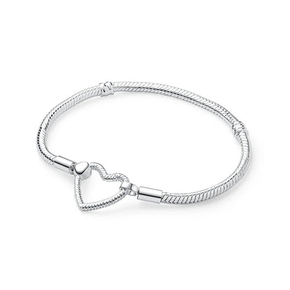 925 Sterling Silver Love Heart Charm Bracelet – Rose Gold Snake Chain Bangle for Women | DIY Luxury Bead Jewelry Accessories